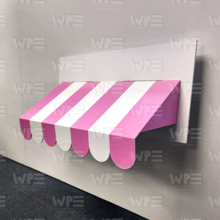 Custom Awning Add-On storefront themed Parties with pink and white striped design for festive decorations