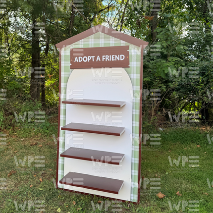 Happy camper Birthday Party Theme backdrop with a rustic adoption display for festive celebrations
